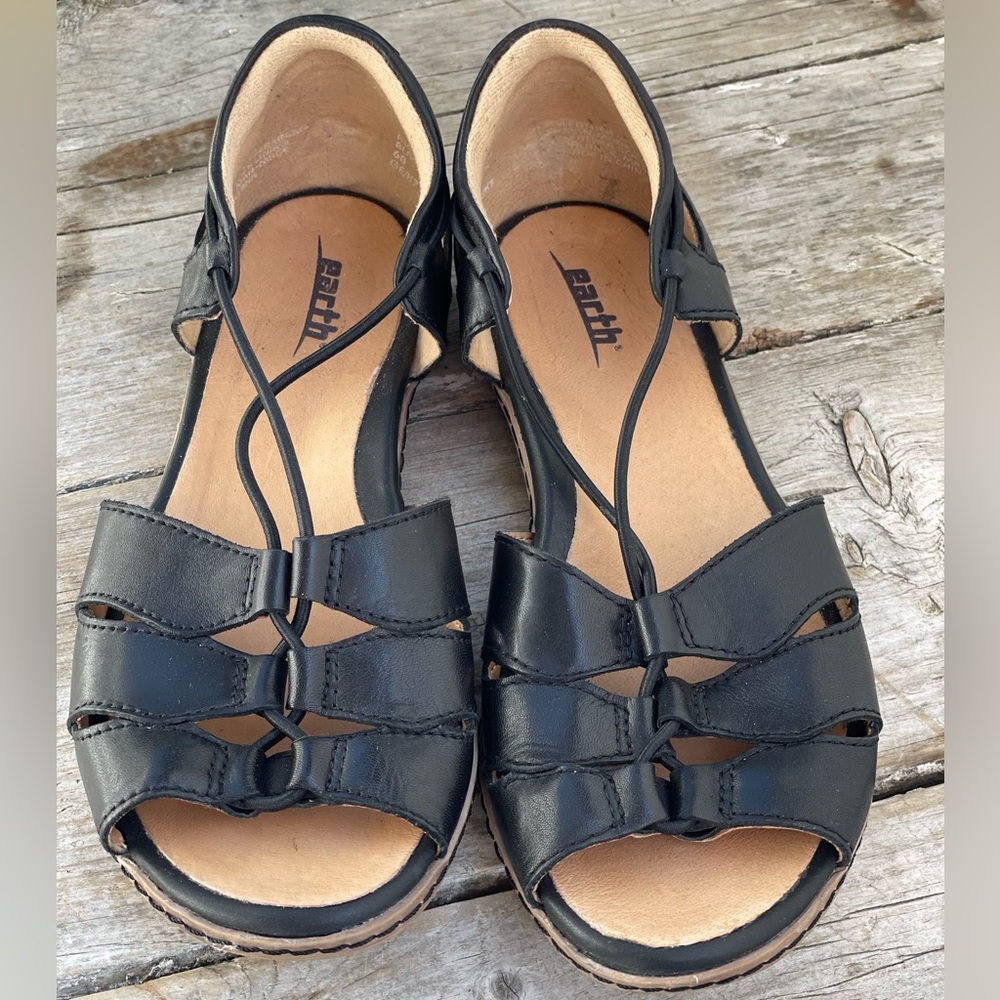 Earth Origins Black Genuine Leather Aloha Women’s Sandals 6 EUC